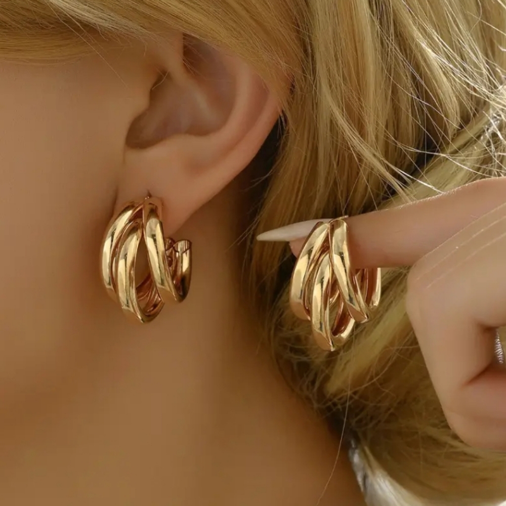 Triple Layer Gold Hoop Earrings